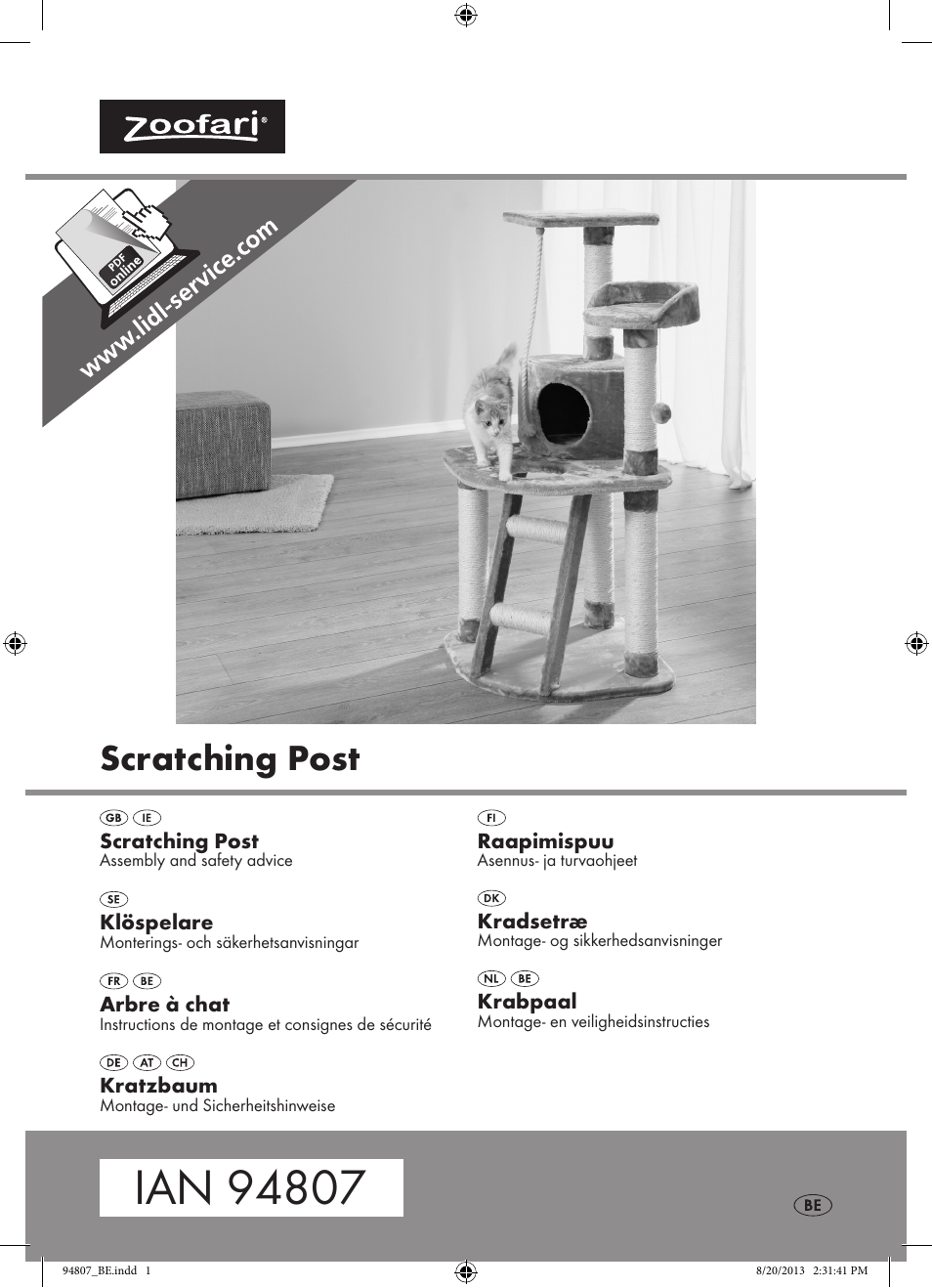 Zoofari Scratching Post Z31810 User Manual | 9 pages