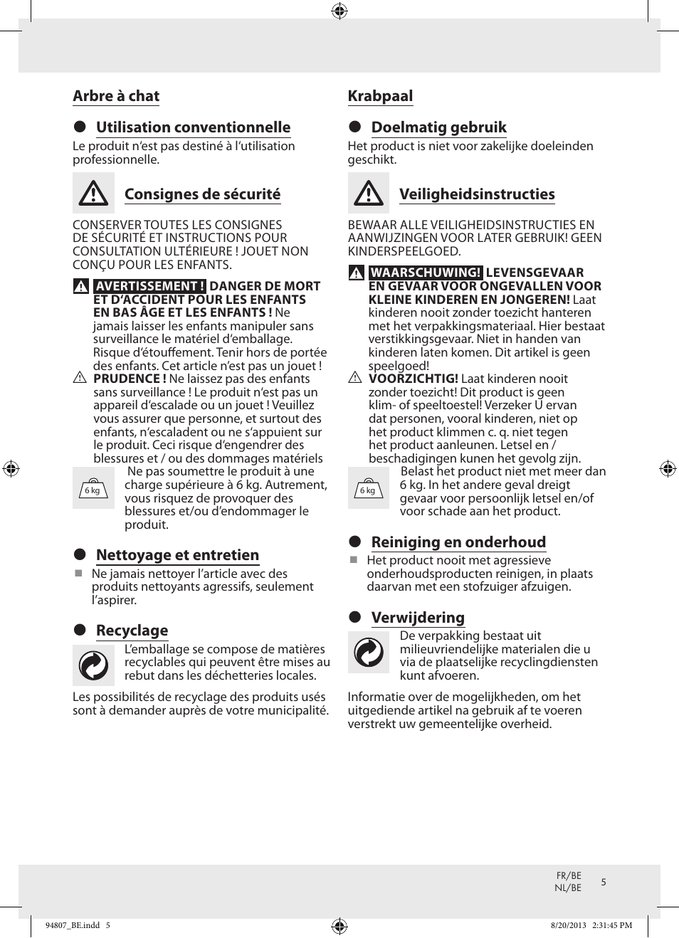 Zoofari Scratching Post Z31810 User Manual | Page 5 / 9