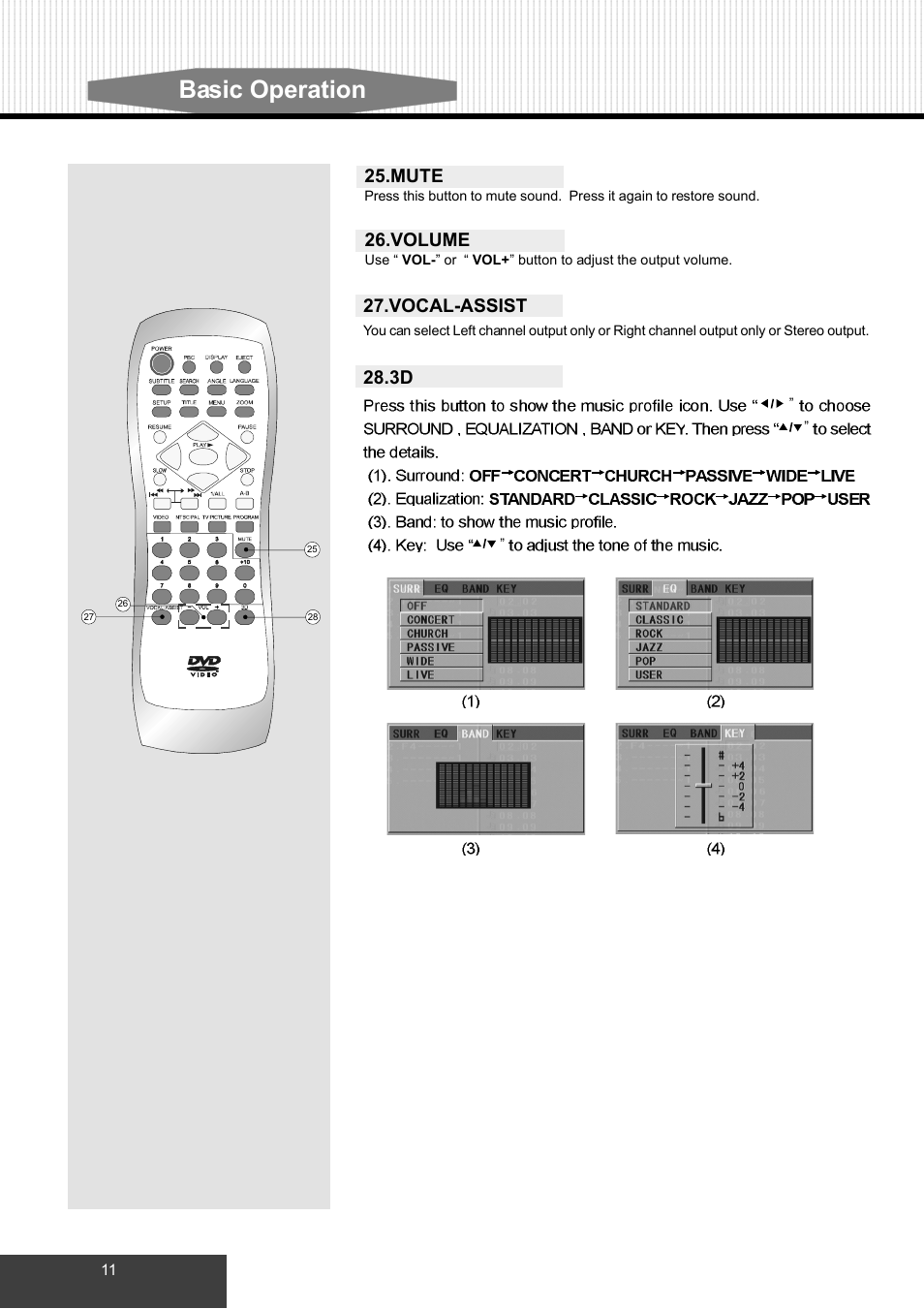 Basic operation, Volume, Vocal-assist | Mute | Dolby Laboratories S99 User Manual | Page 14 / 22