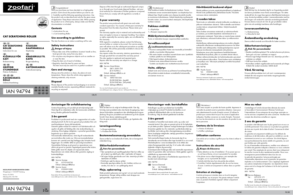 Zoofari Cat Scratching Roller User Manual | 2 pages