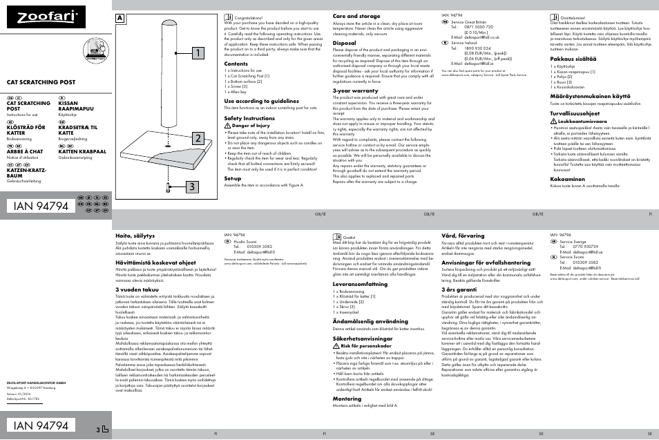 Zoofari Cat Scratching Post User Manual | 2 pages