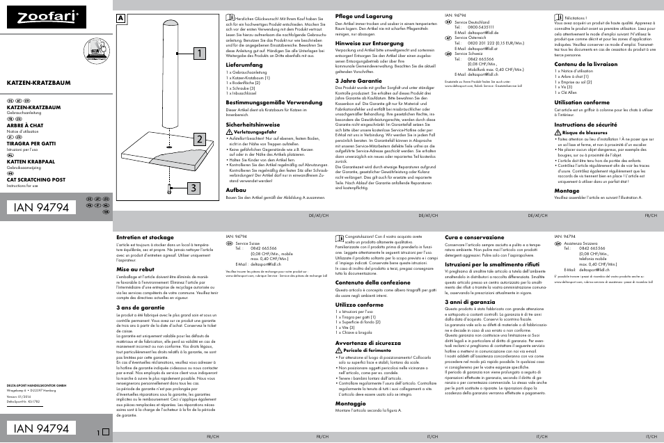 Zoofari Cat Scratching Post User Manual | 2 pages