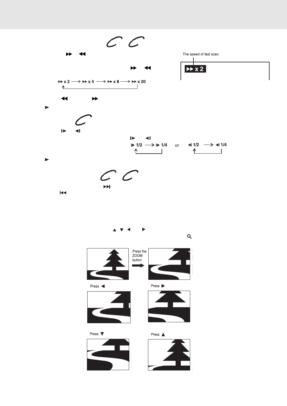 Playing a disc, Slow-motion play, Zooming into an image | Skip (forward / reverse), Fast forward/fast reverse | Dolby Laboratories STS75E User Manual | Page 19 / 38