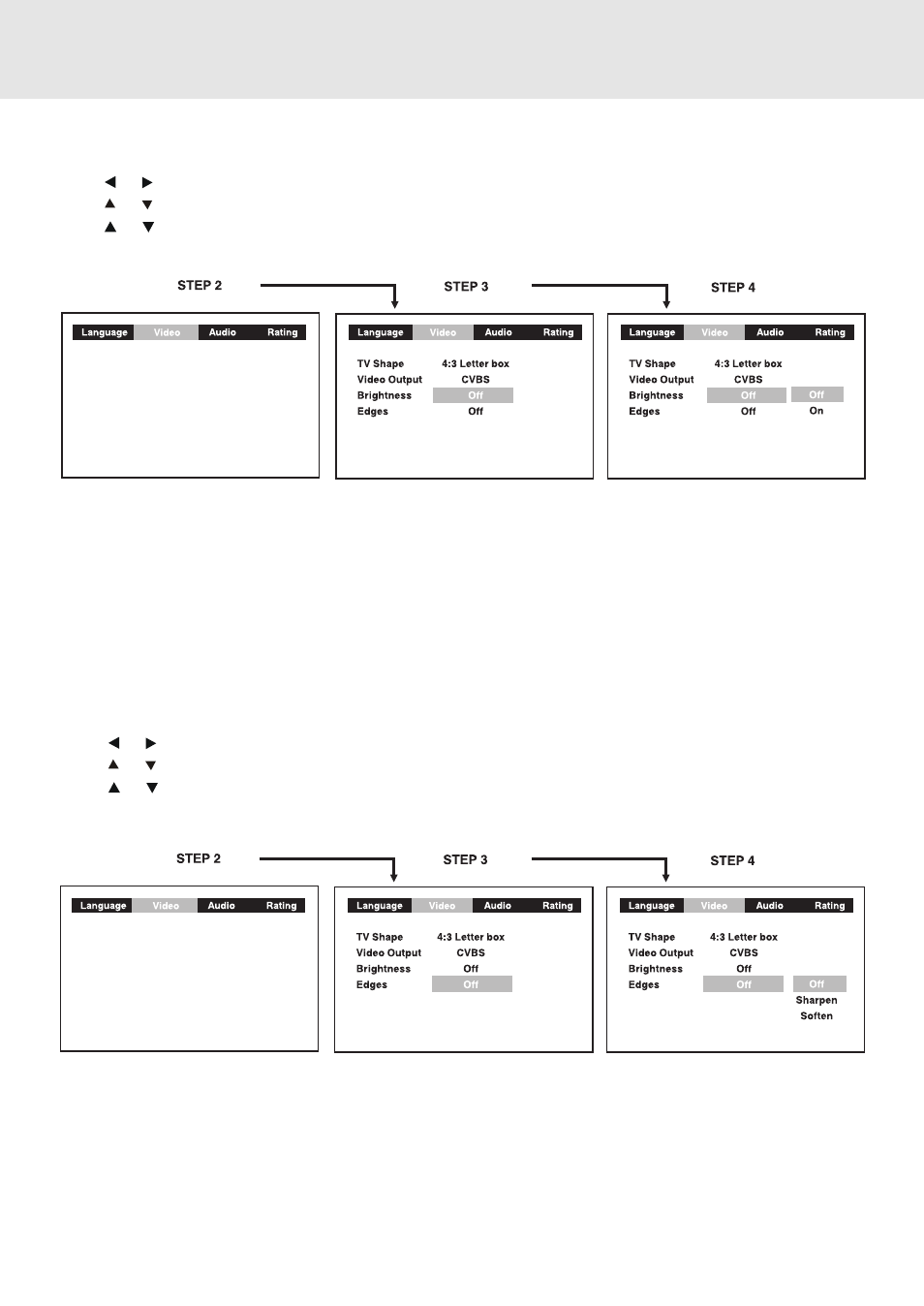 Customizing the function settings, Brightness, Edges | Dolby Laboratories STS75E User Manual | Page 30 / 38