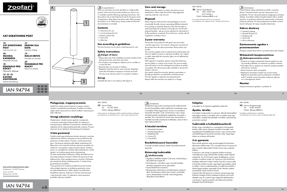 Zoofari Cat Scratching Post User Manual | 2 pages