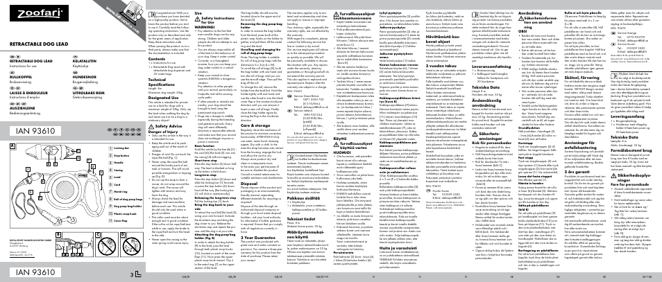 Zoofari Retractable Dog Lead User Manual | 2 pages