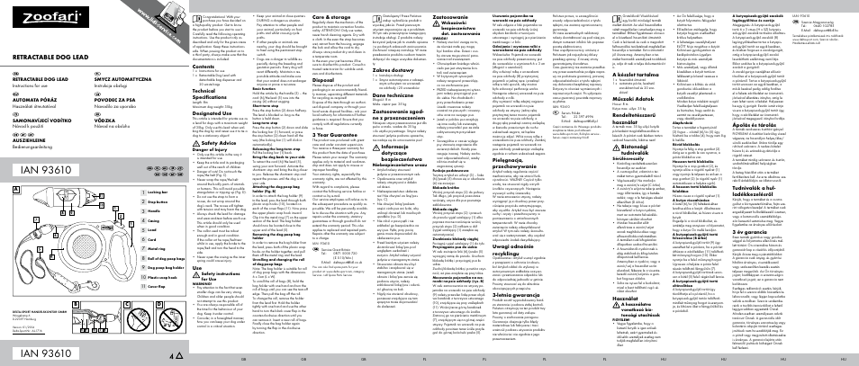 Zoofari Retractable Dog Lead User Manual | 2 pages