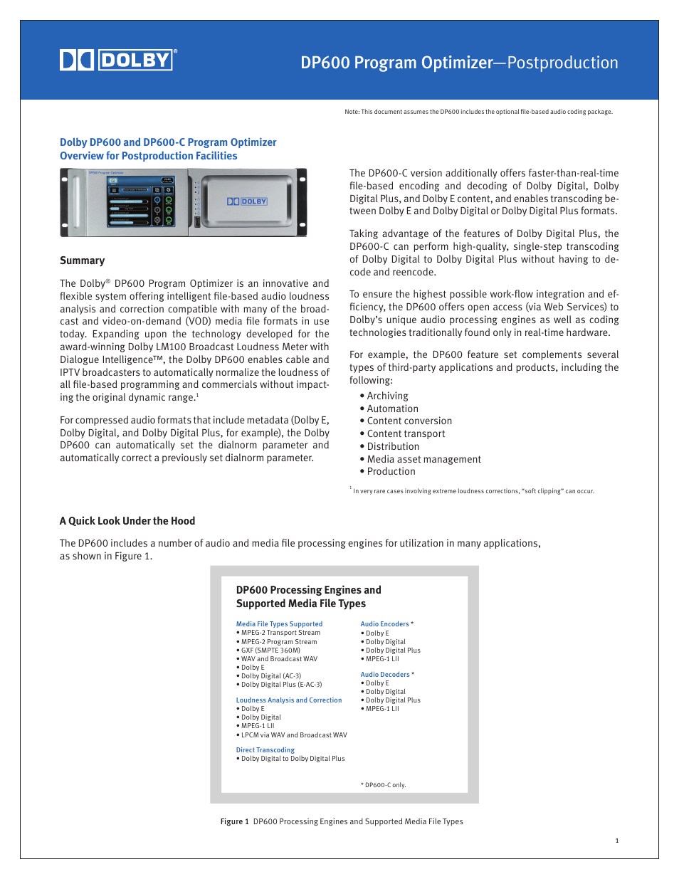 Dolby Laboratories Program Optimizer DP600 User Manual | 6 pages