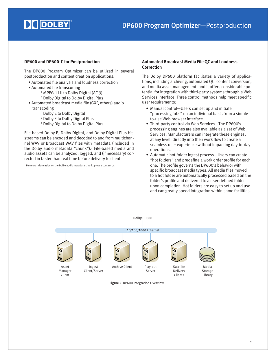 Dp600 program optimizer—postproduction | Dolby Laboratories Program Optimizer DP600 User Manual | Page 2 / 6
