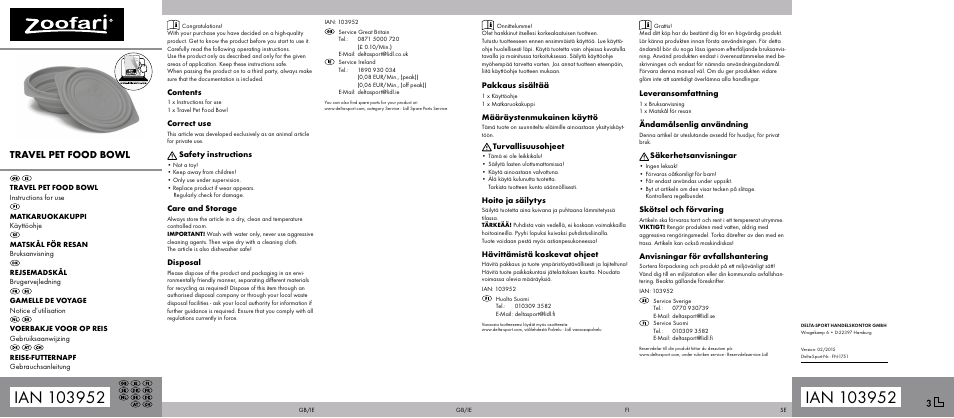 Zoofari Travel Pet Food Bowl User Manual | 2 pages