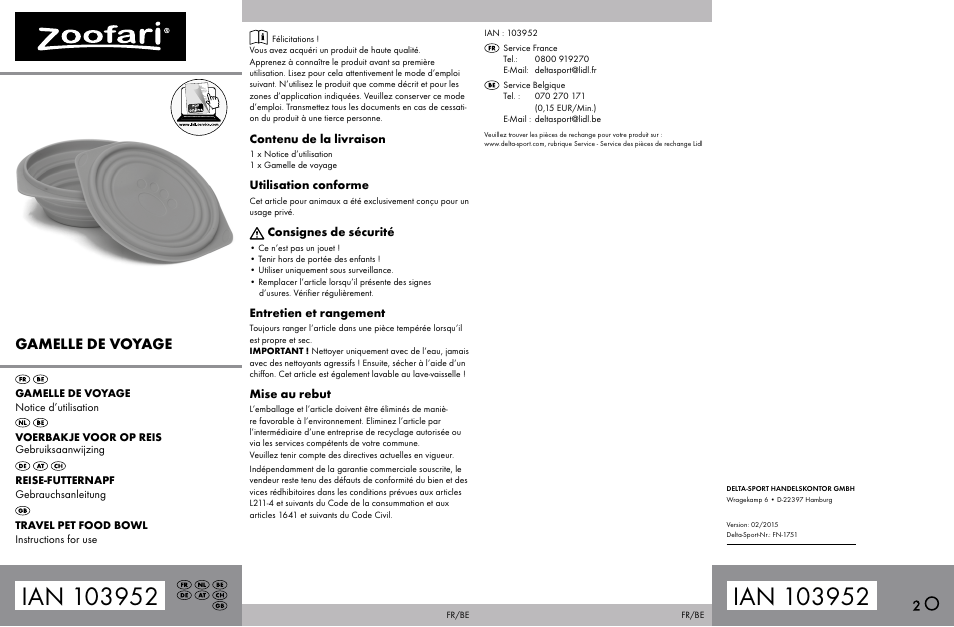 Zoofari Travel Pet Food Bowl User Manual | 2 pages