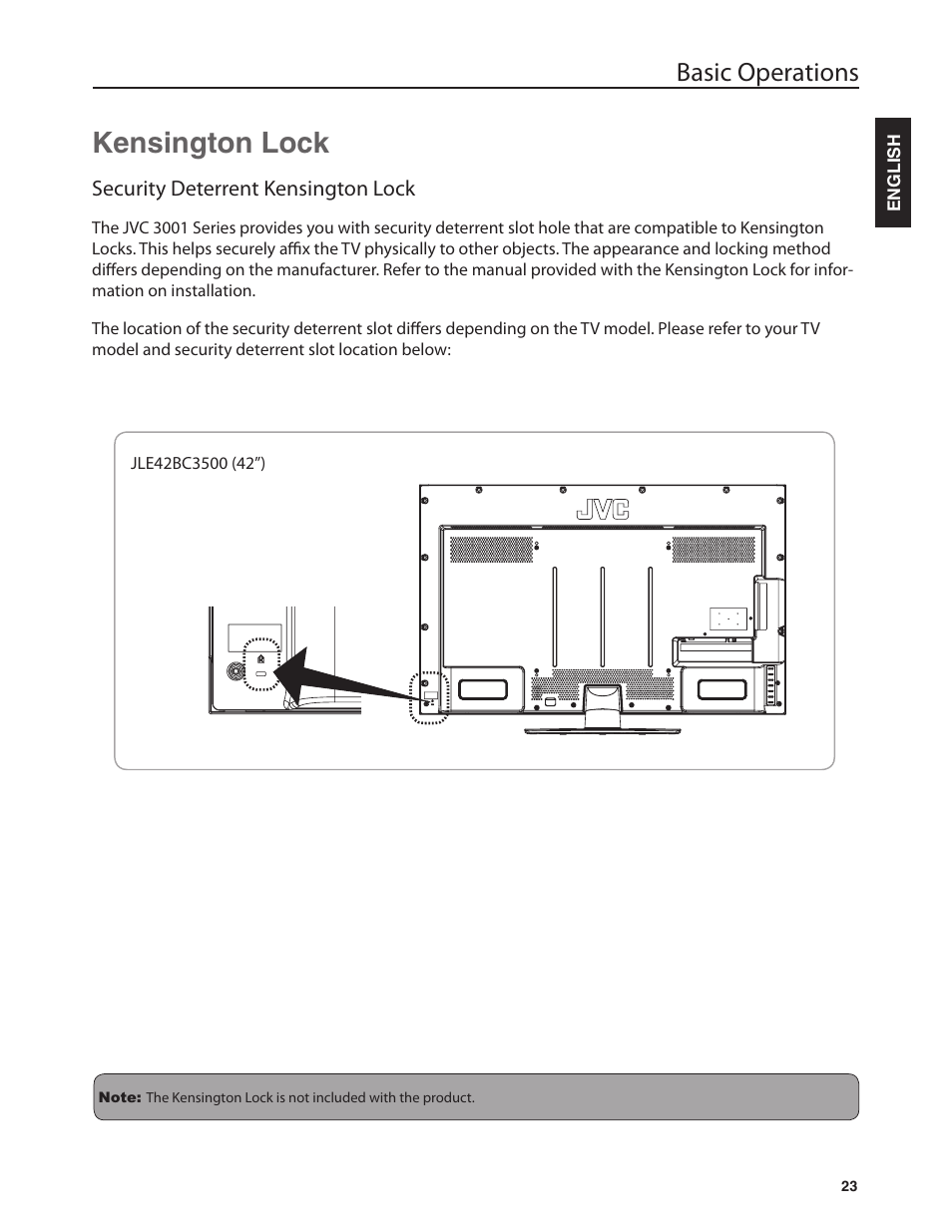 Kensington lock, Basic operations | Dolby Laboratories JLE42BC3500 User Manual | Page 25 / 46