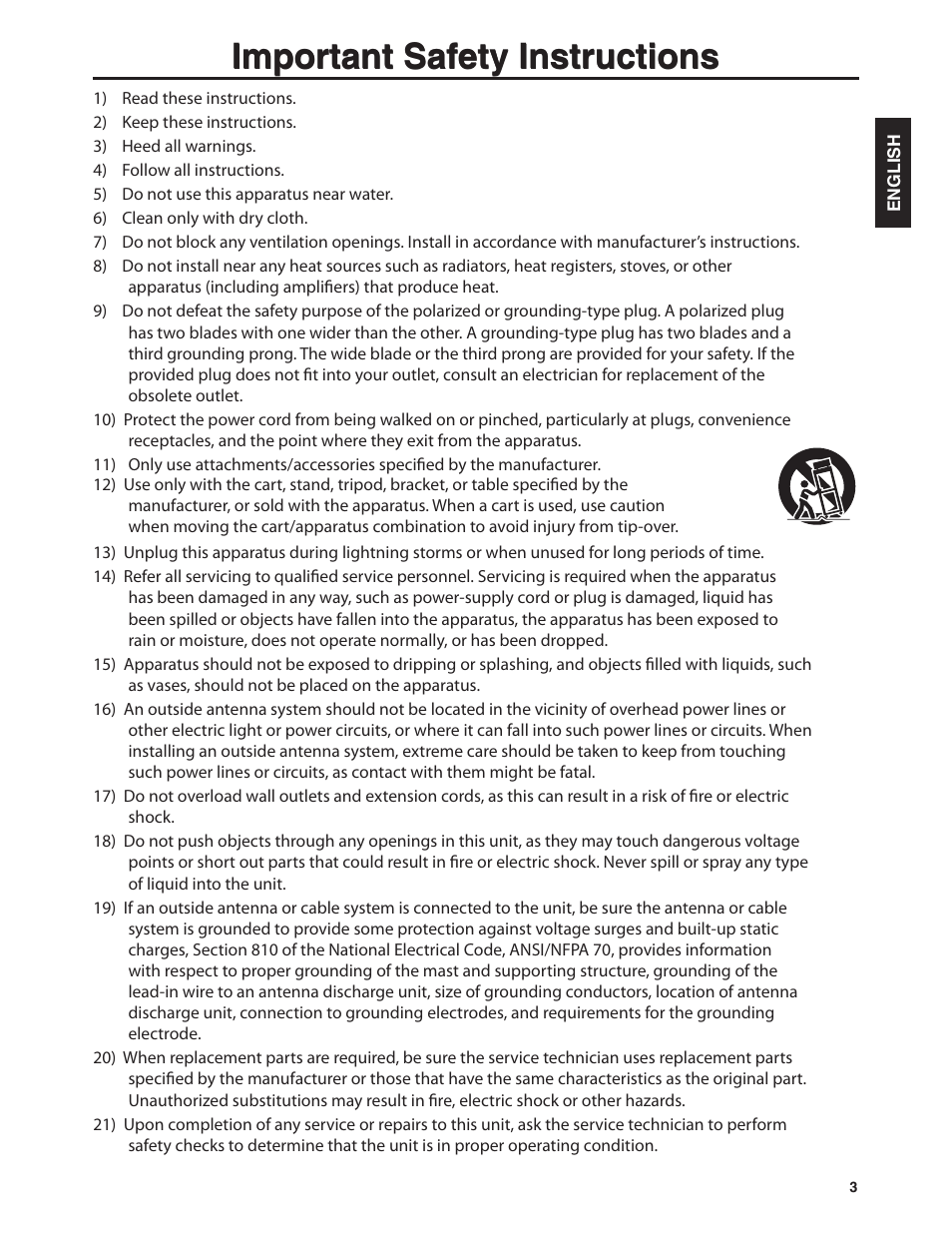 Important safety instructions | Dolby Laboratories JLE42BC3500 User Manual | Page 5 / 46