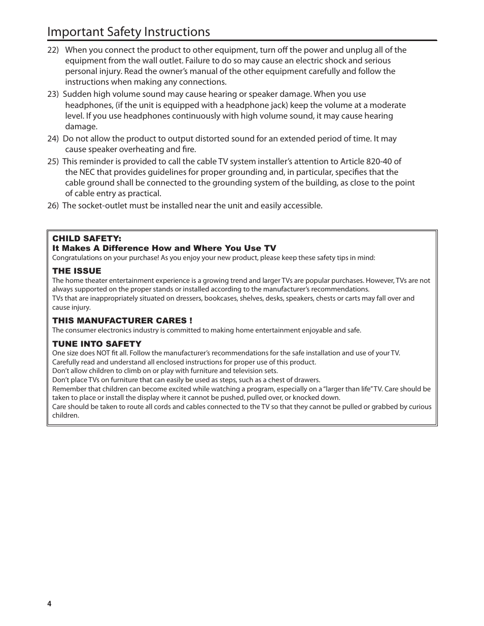 Important safety instructions | Dolby Laboratories JLE42BC3500 User Manual | Page 6 / 46