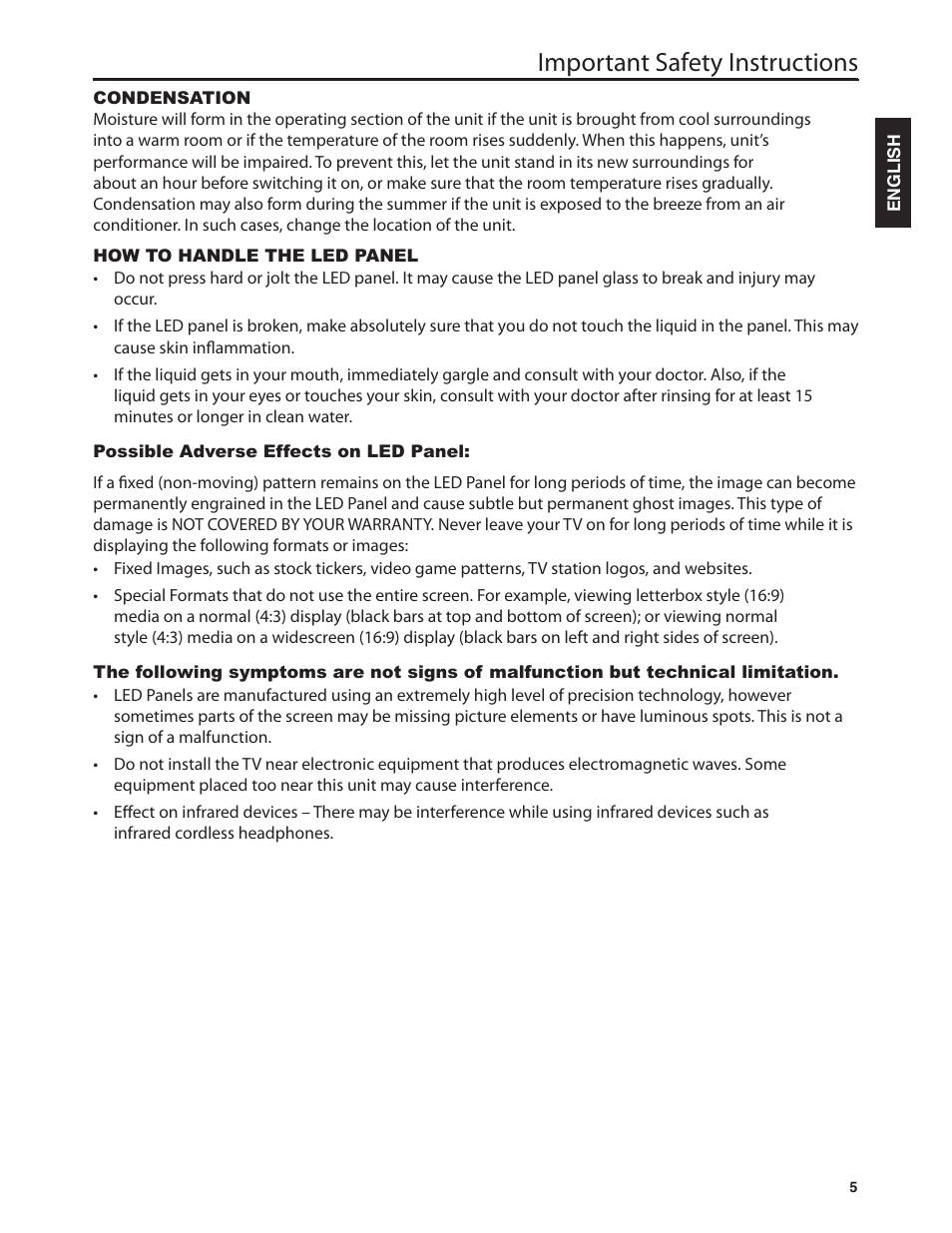 Important safety instructions | Dolby Laboratories JLE42BC3500 User Manual | Page 7 / 46