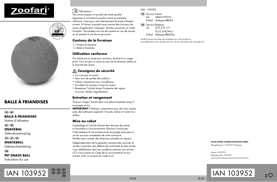 Zoofari Pet Snack Ball User Manual | 2 pages