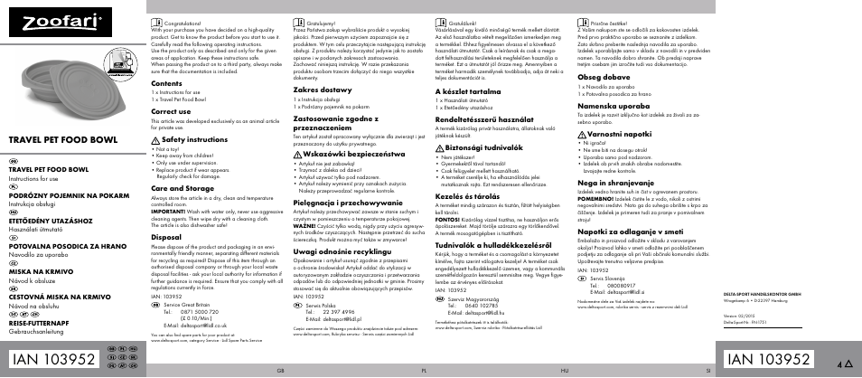 Zoofari Travel Pet Food Bowl User Manual | 2 pages