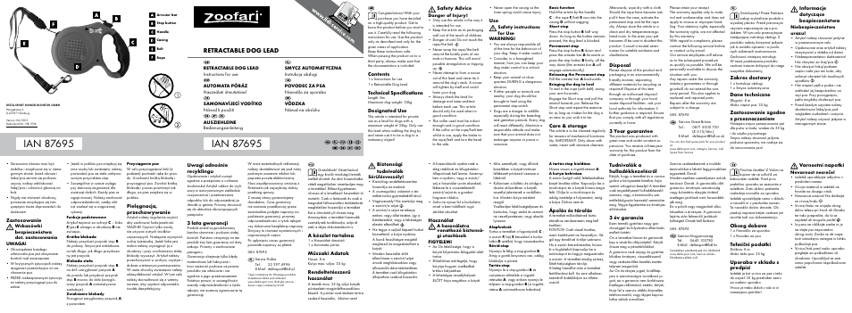 Zoofari Retractable Dog Lead User Manual | 2 pages