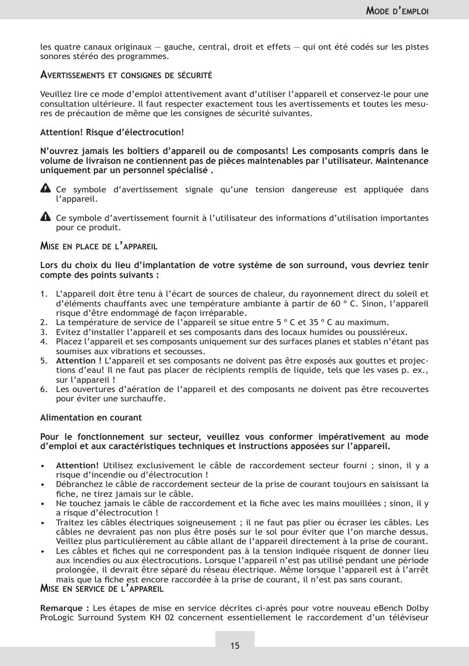 Dolby Laboratories KH 02 User Manual | Page 15 / 100