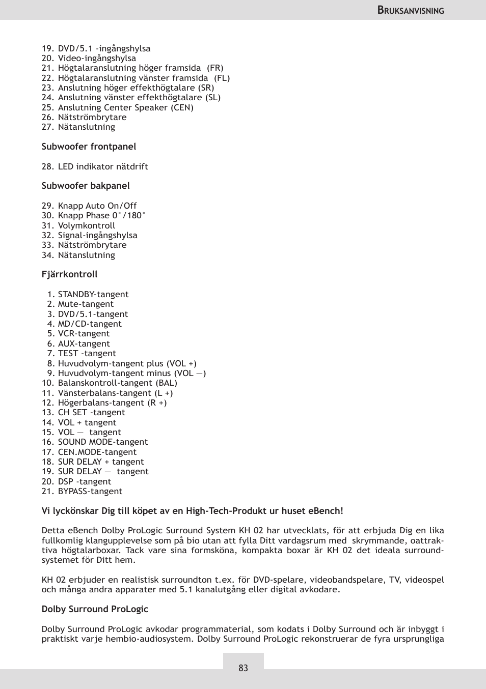 Dolby Laboratories KH 02 User Manual | Page 83 / 100