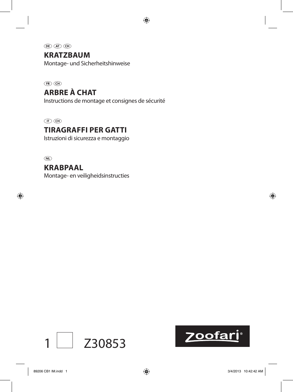 Zoofari Scratching Post Z30853 User Manual | 6 pages