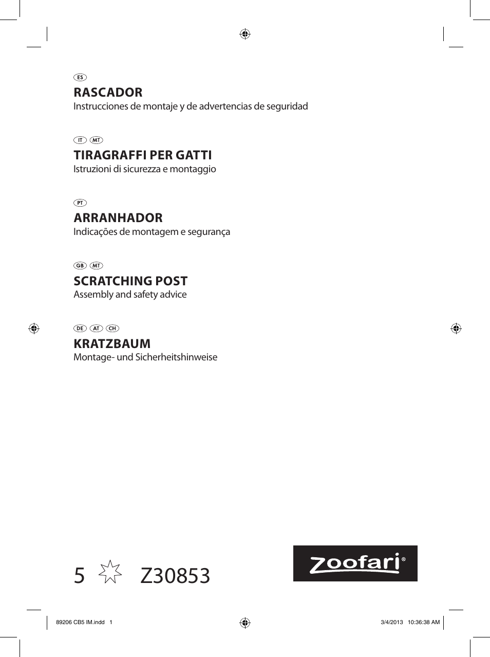 Zoofari Scratching Post Z30853 User Manual | 7 pages