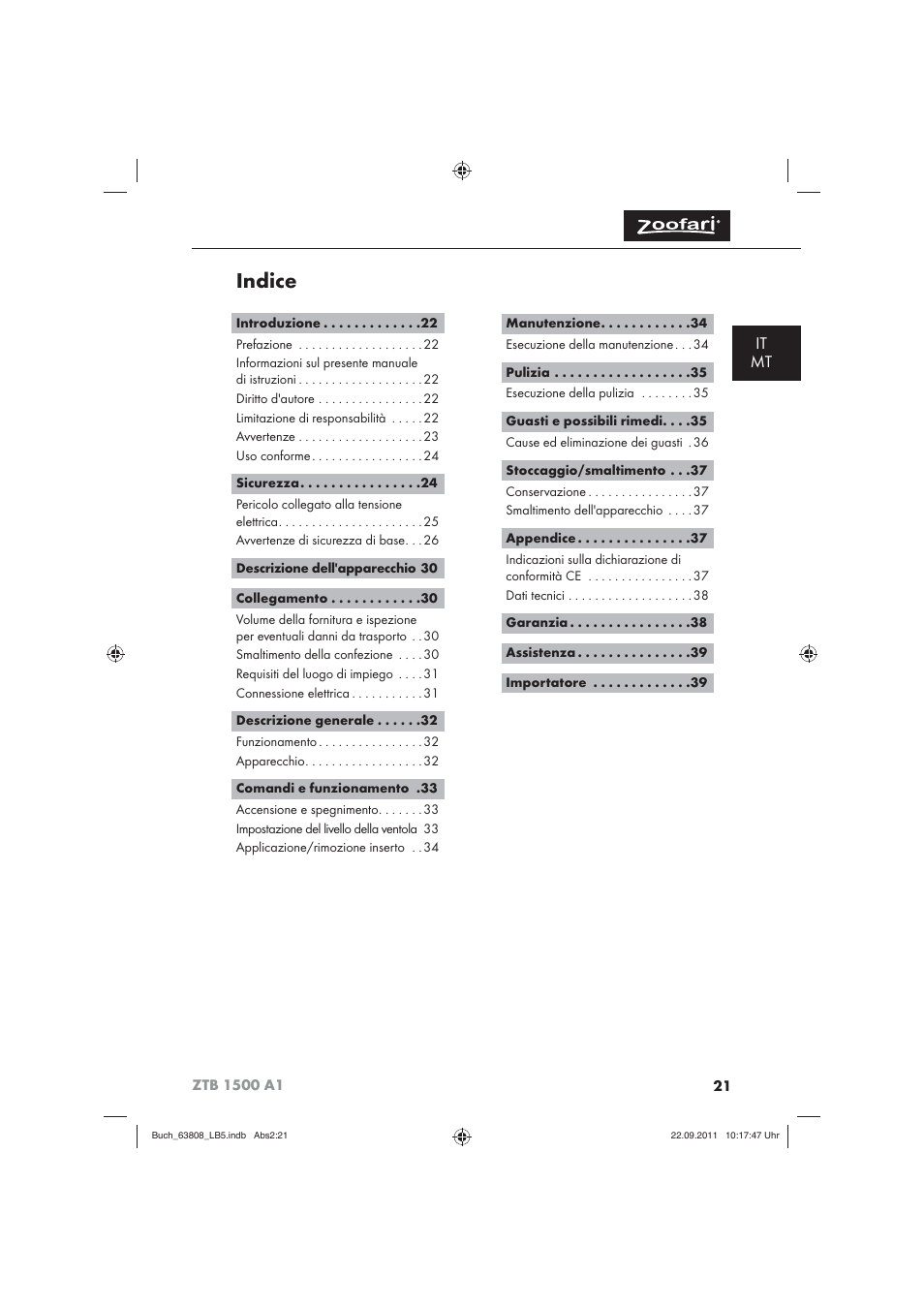 Indice, It mt | Zoofari Electric Pet Hairdryer ZTB 1500 A1 User Manual | Page 23 / 82