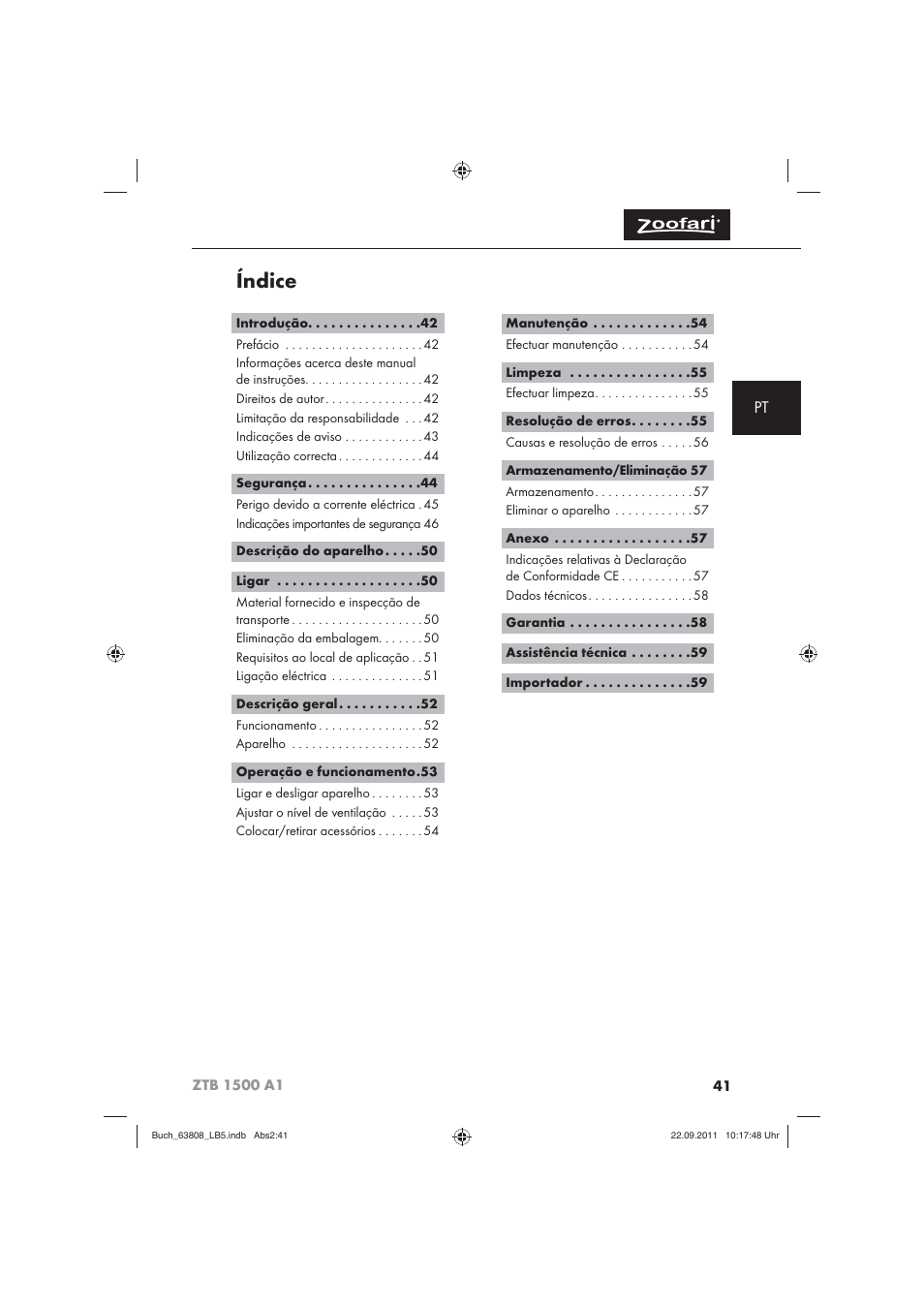 Índice | Zoofari Electric Pet Hairdryer ZTB 1500 A1 User Manual | Page 43 / 82