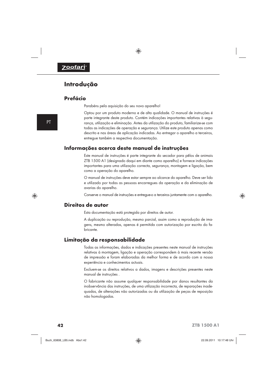 Introdução, Prefácio, Informações acerca deste manual de instruções | Direitos de autor, Limitação da responsabilidade | Zoofari Electric Pet Hairdryer ZTB 1500 A1 User Manual | Page 44 / 82