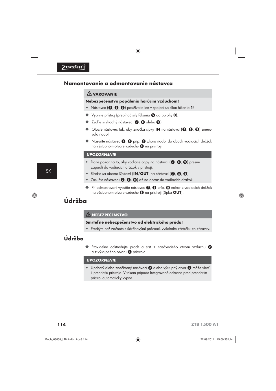 Údržba, Namontovanie a odmontovanie nástavca | Zoofari Electric Pet Hairdryer ZTB 1500 A1 User Manual | Page 116 / 122