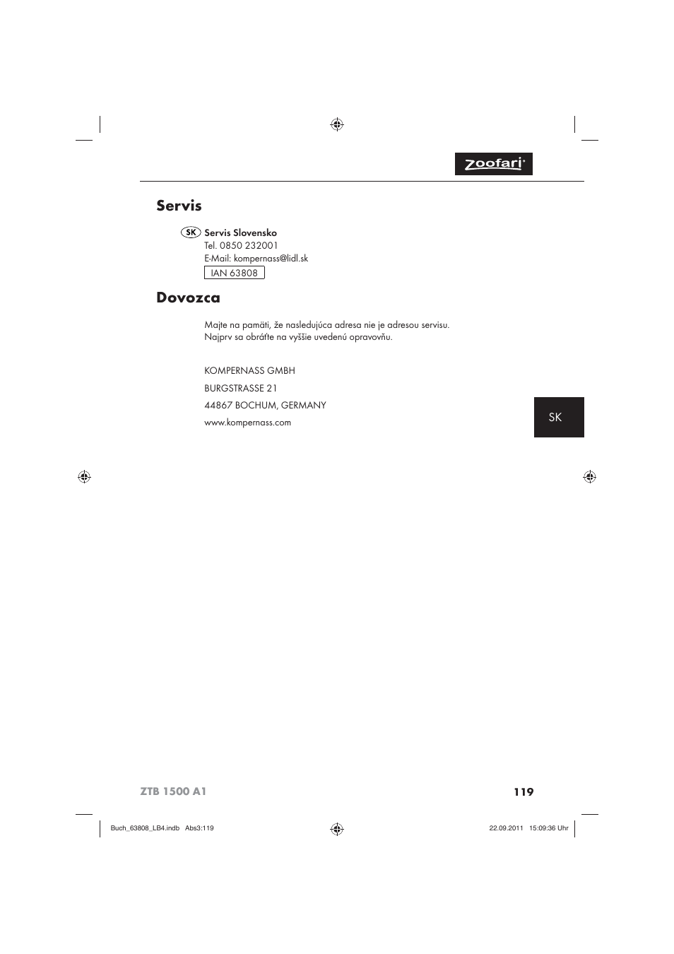 Servis, Dovozca | Zoofari Electric Pet Hairdryer ZTB 1500 A1 User Manual | Page 121 / 122