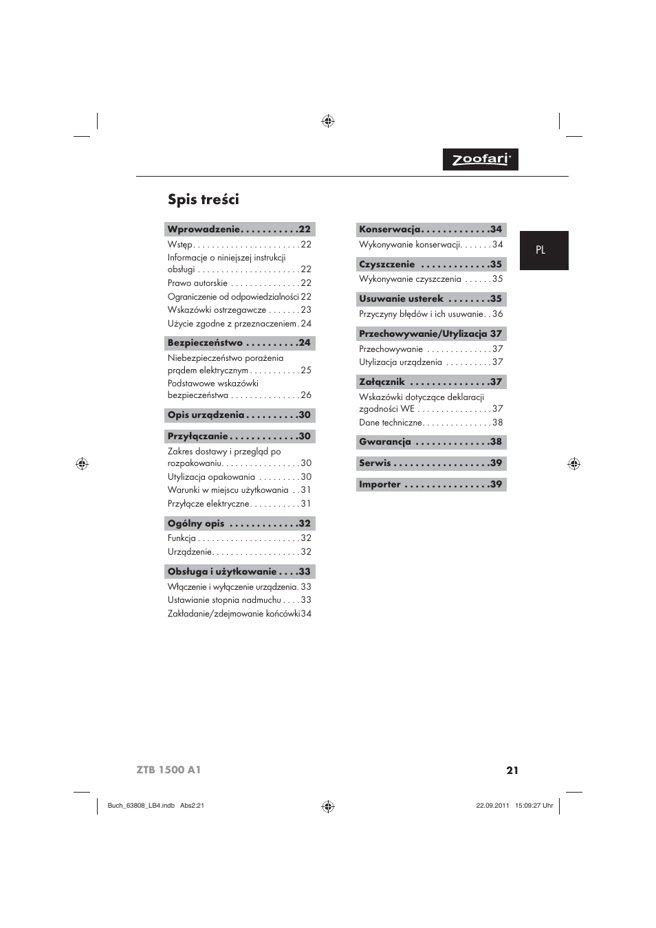 Zoofari Electric Pet Hairdryer ZTB 1500 A1 User Manual | Page 23 / 122