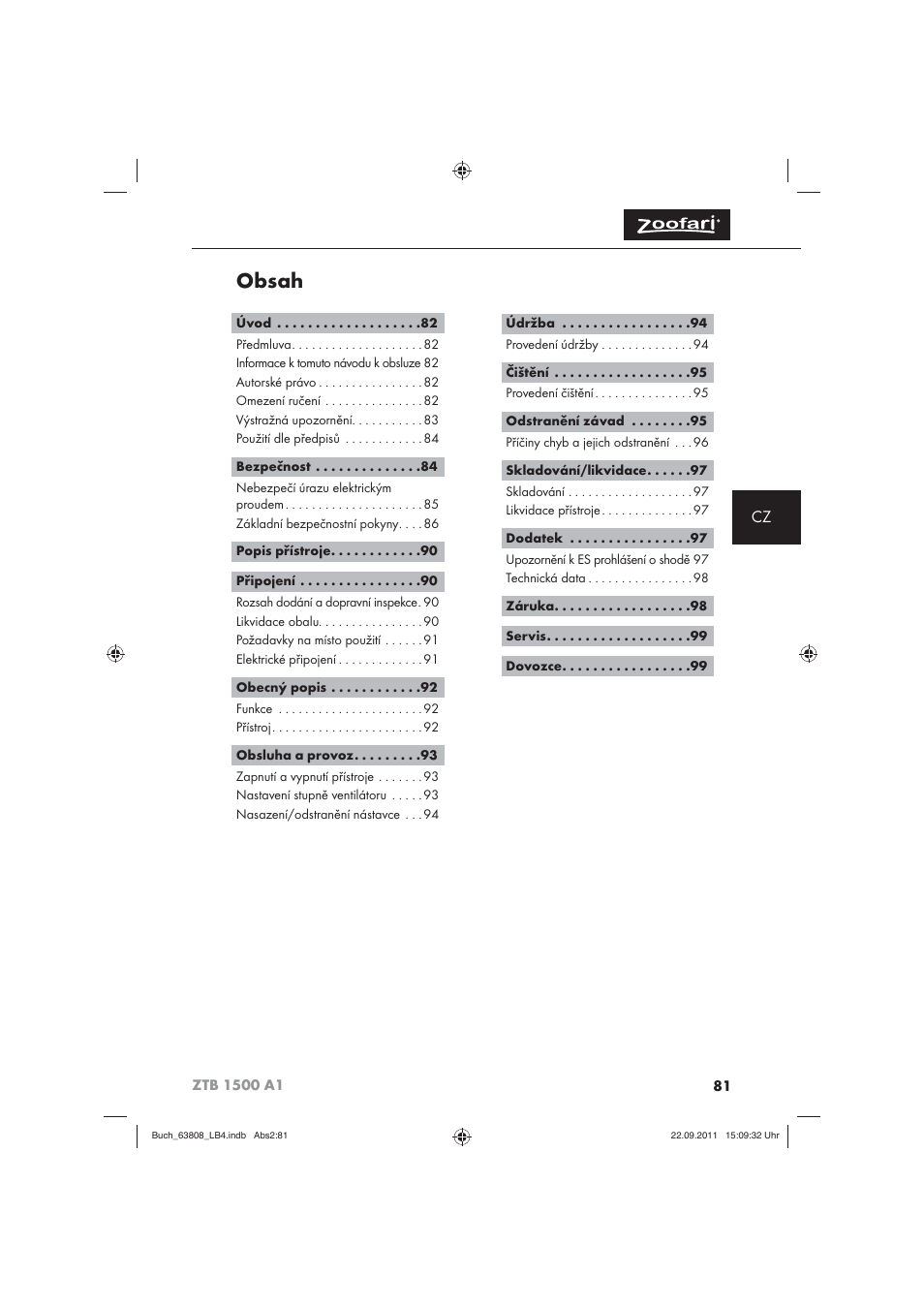 Zoofari Electric Pet Hairdryer ZTB 1500 A1 User Manual | Page 83 / 122