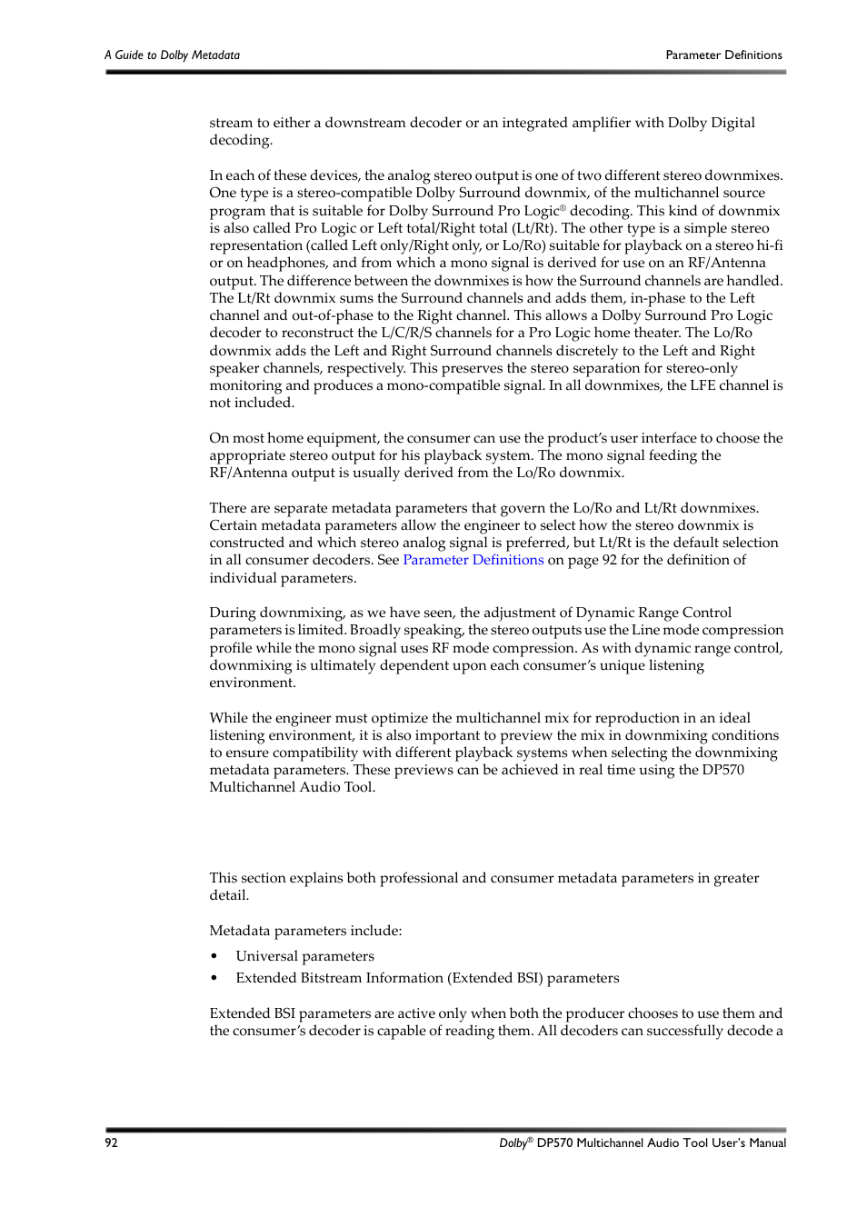 D.6 parameter definitions, Individual parameters | Dolby Laboratories DP570 User Manual | Page 104 / 127