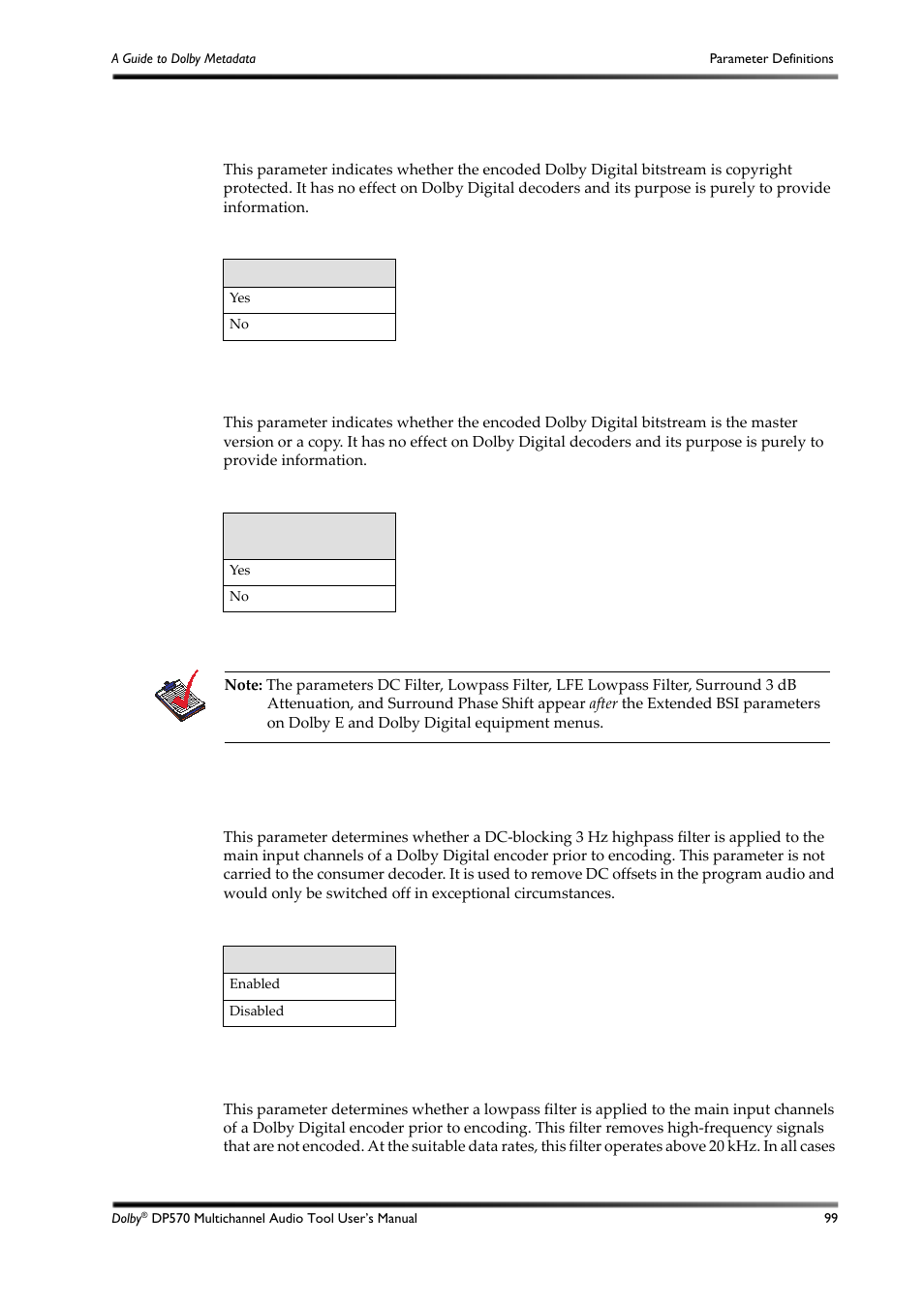 Table d-14, Table d-15, Table d-16 | Dolby Laboratories DP570 User Manual | Page 111 / 127