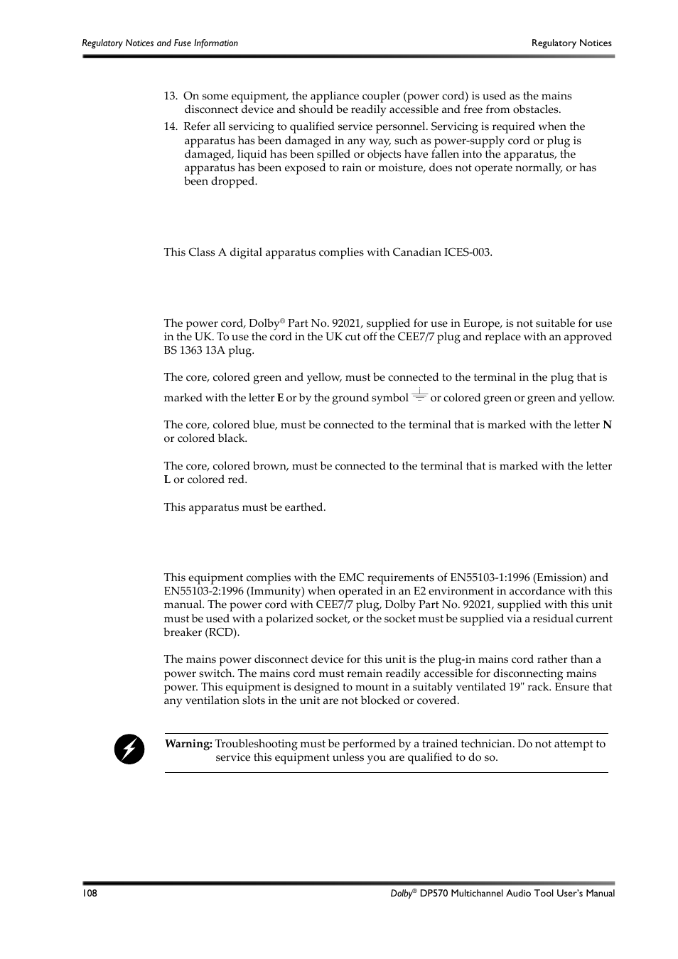 E.1.2 canada, E.1.3 uk, E.1.4 eu | E.1.2 canada e.1.3 uk e.1.4 eu | Dolby Laboratories DP570 User Manual | Page 120 / 127