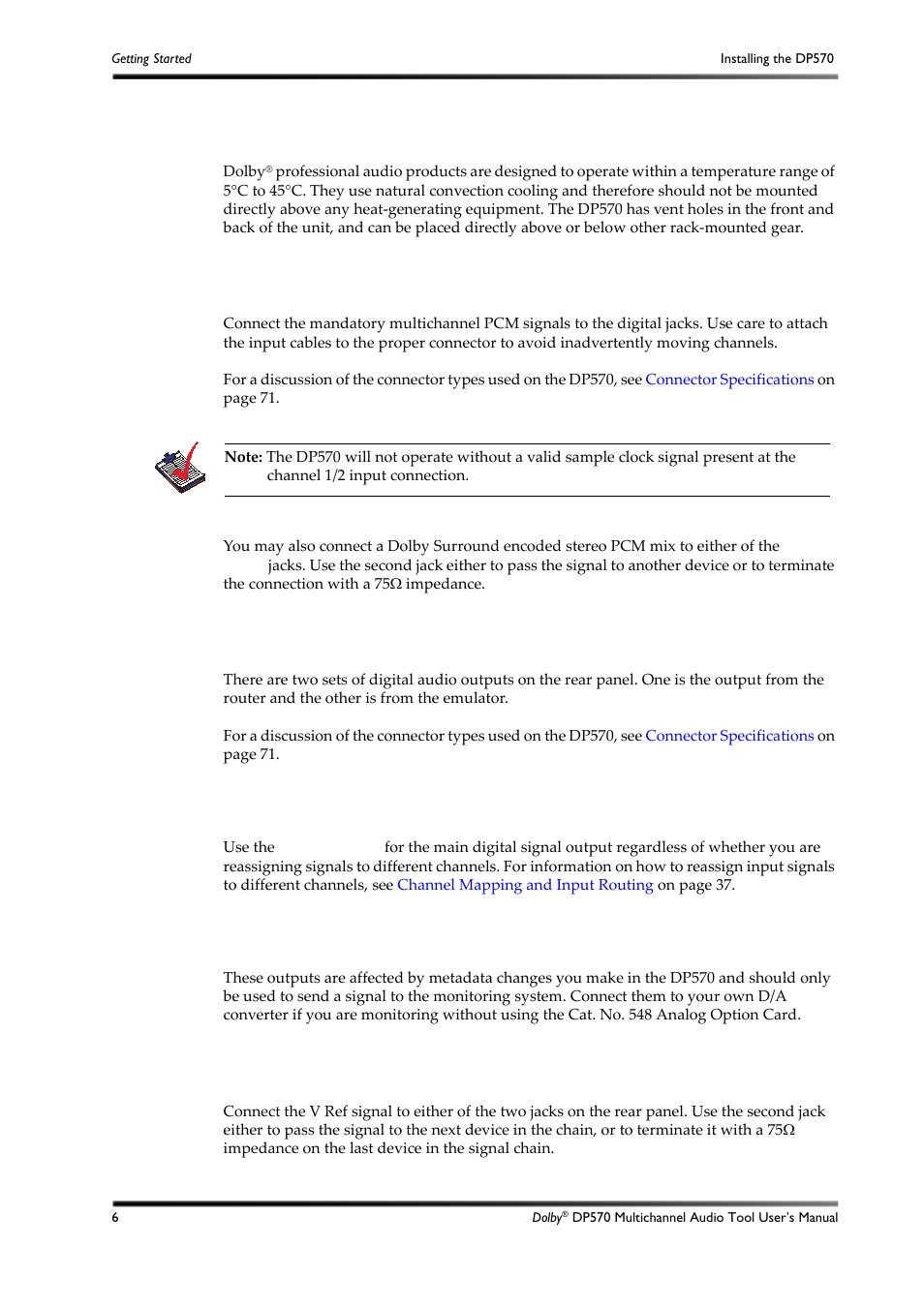 Venting, Making input connections, Making output connections | Making the v ref connection, 1 venting, 2 making input connections, 3 making output connections, 4 making the v ref connection | Dolby Laboratories DP570 User Manual | Page 18 / 127