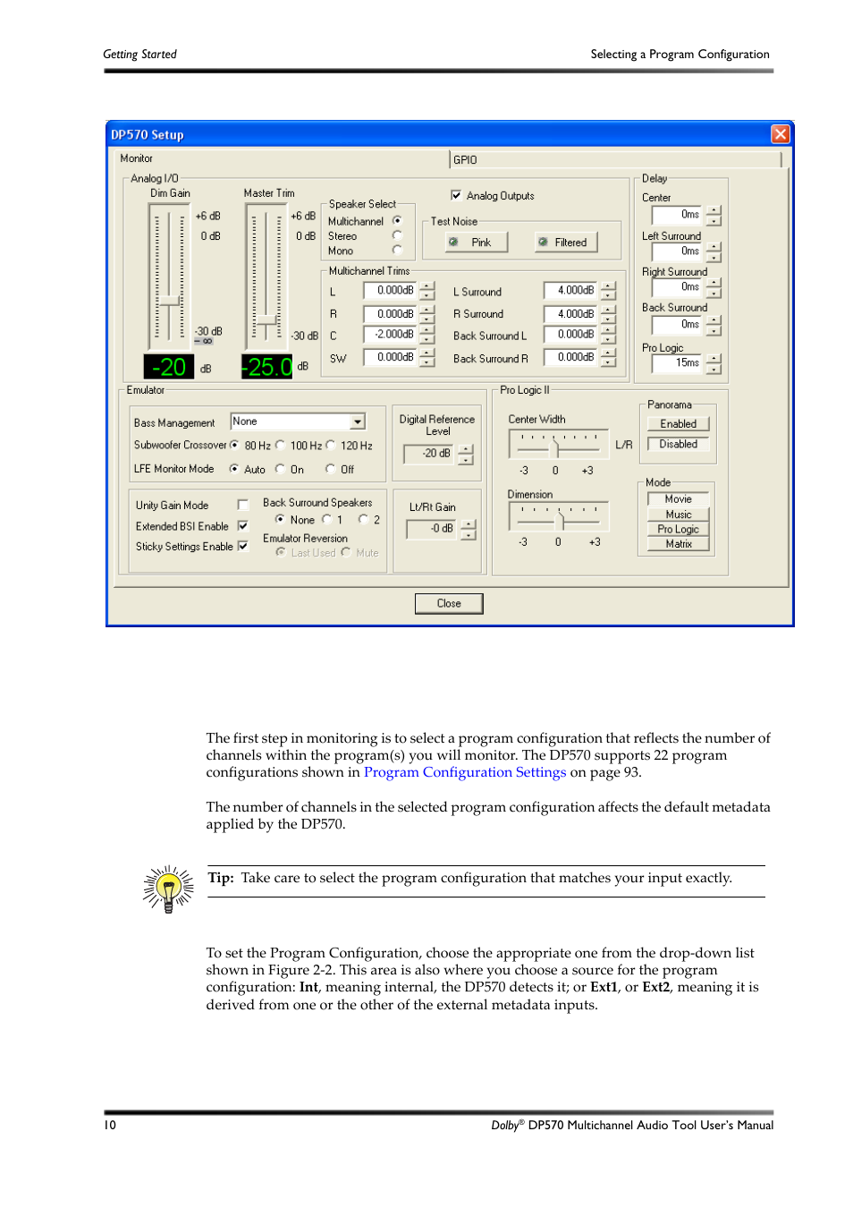 Selecting a program configuration, 5 selecting a program configuration, Figure 2-1 | Figure 2‐1 | Dolby Laboratories DP570 User Manual | Page 22 / 127