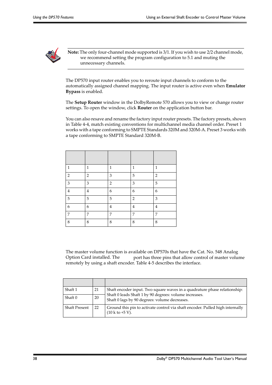 Table 4-4, Table 4-5 | Dolby Laboratories DP570 User Manual | Page 50 / 127