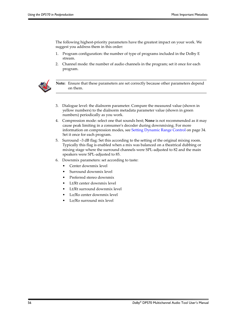 Most important metadata, 4 most important metadata | Dolby Laboratories DP570 User Manual | Page 68 / 127