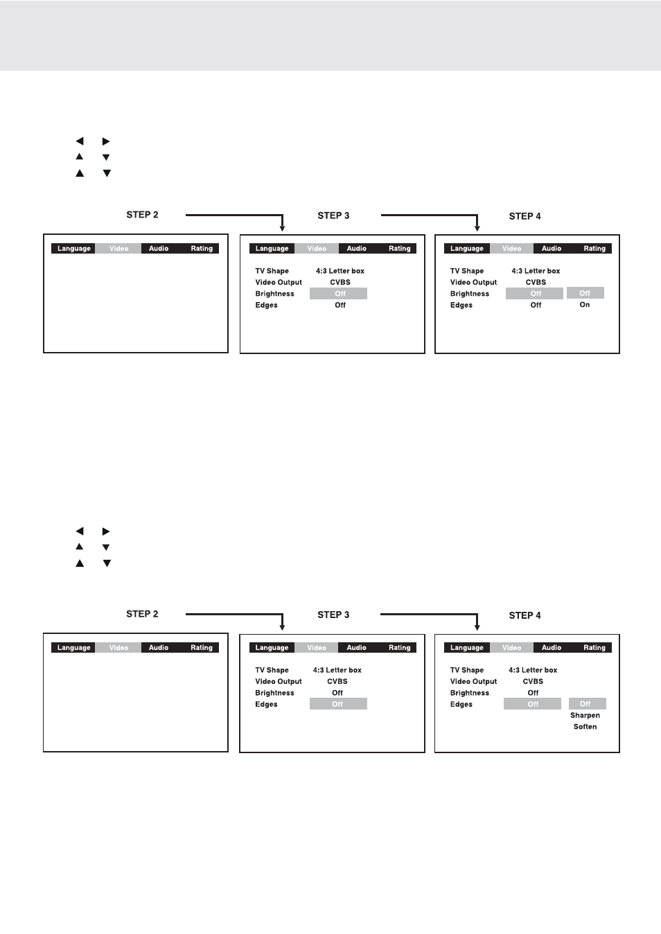 Customizing the function settings, Brightness, Edges | Dolby Laboratories DVD Micro Theater System User Manual | Page 32 / 40