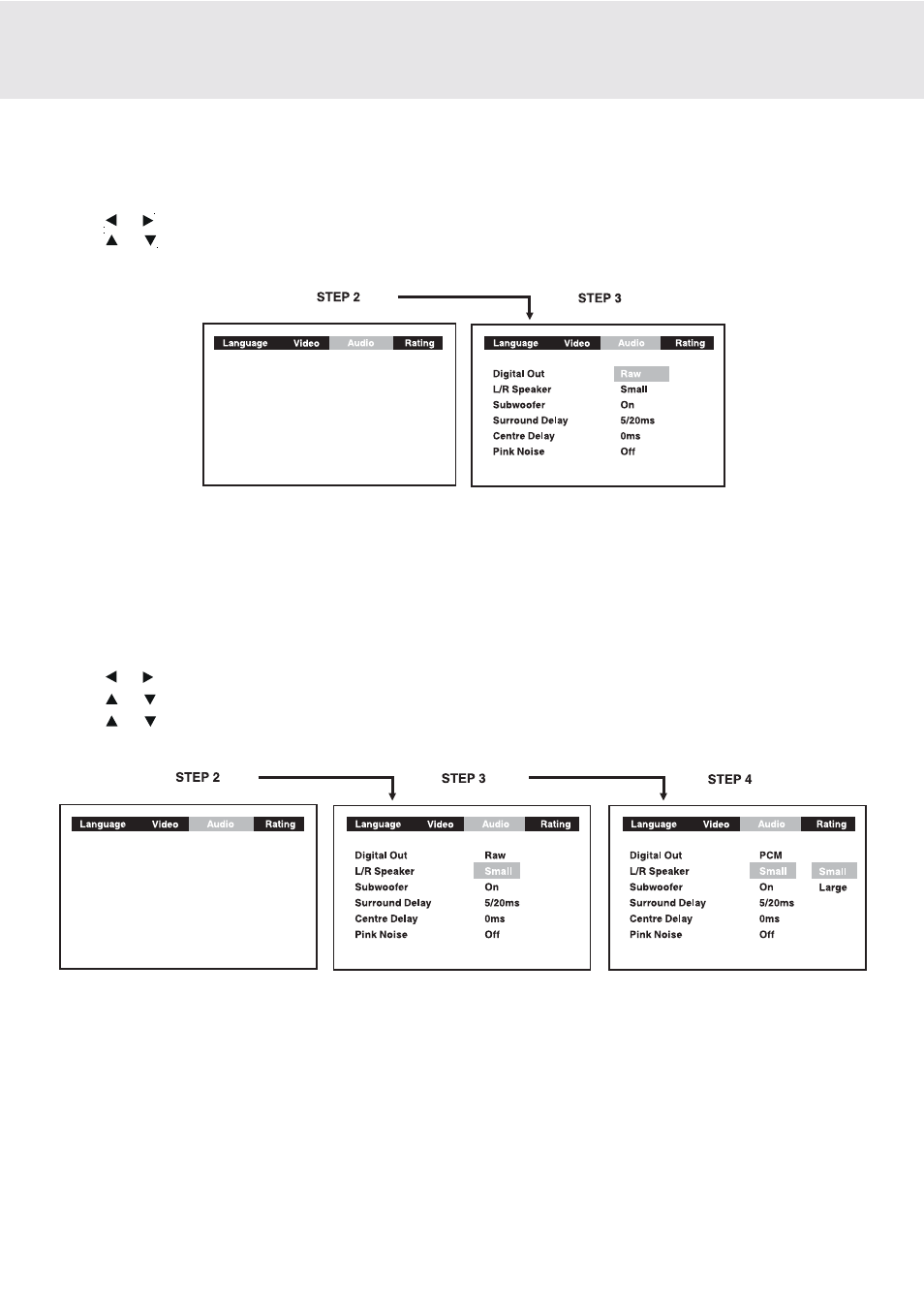 Customizing the function settings, Audio setting, Digital out | L/r speaker | Dolby Laboratories DVD Micro Theater System User Manual | Page 33 / 40