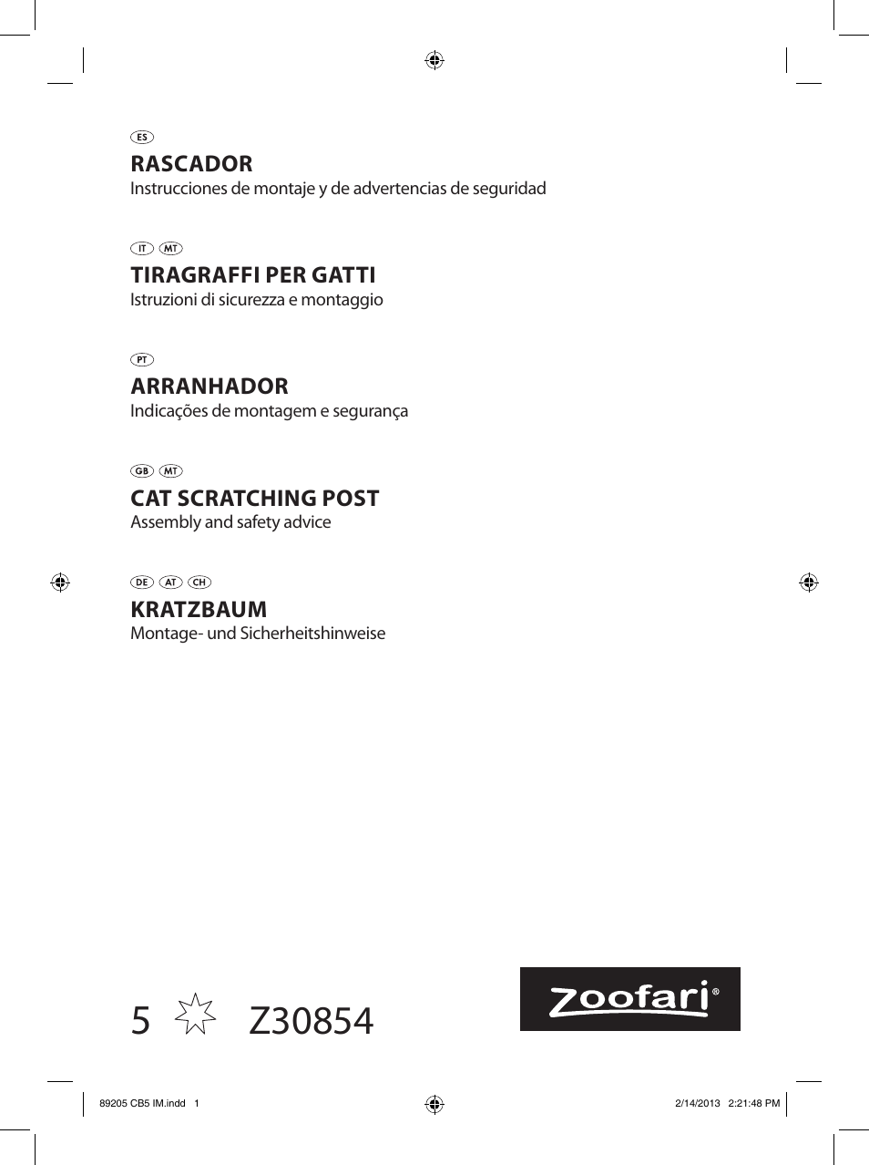 Zoofari Cat Scratching Post Z30854 User Manual | 7 pages