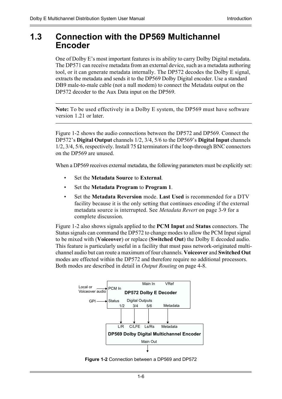 3 connection with the dp569 multichannel encoder | Dolby Laboratories DP572 User Manual | Page 18 / 62
