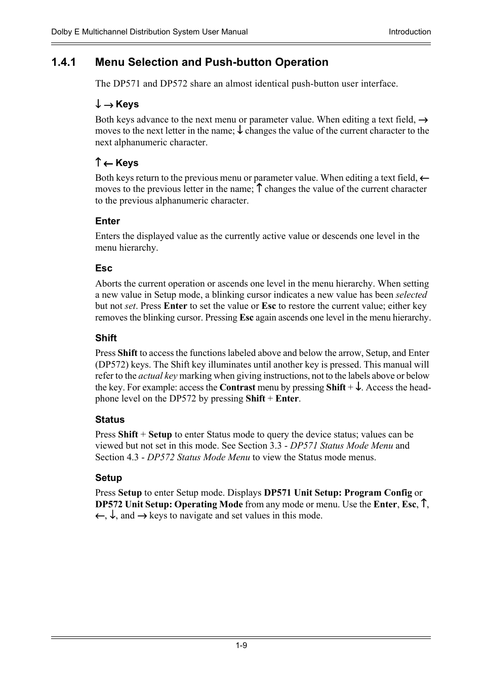 1 menu selection and push-button operation | Dolby Laboratories DP572 User Manual | Page 21 / 62