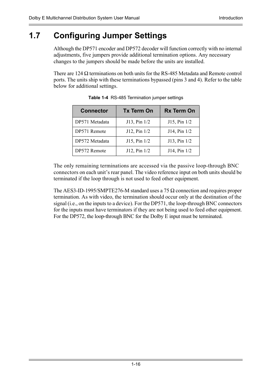 7 configuring jumper settings, 7 configuring jumper settings -16 | Dolby Laboratories DP572 User Manual | Page 28 / 62