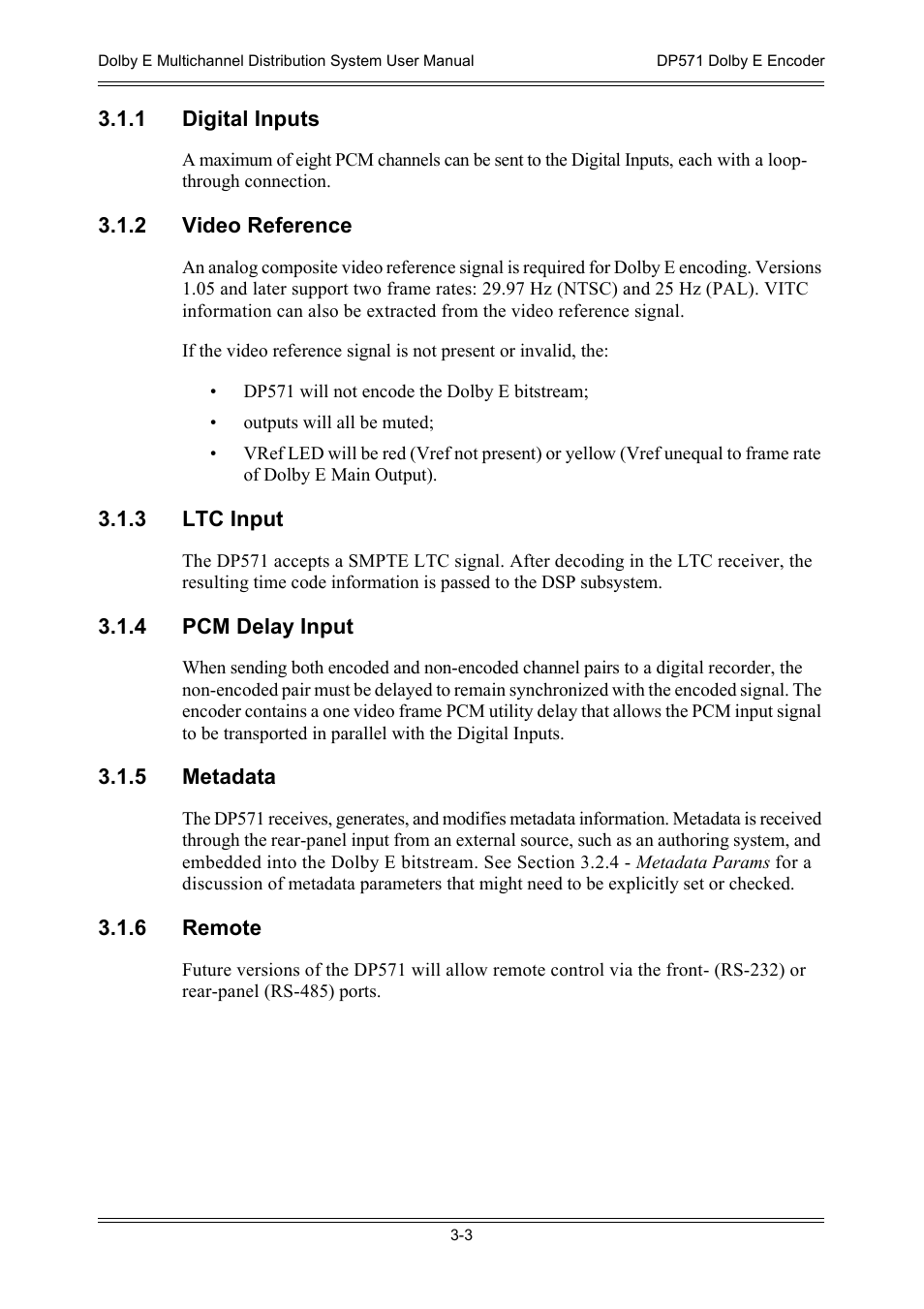 1 digital inputs, 2 video reference, 3 ltc input | 4 pcm delay input, 5 metadata, 6 remote | Dolby Laboratories DP572 User Manual | Page 35 / 62