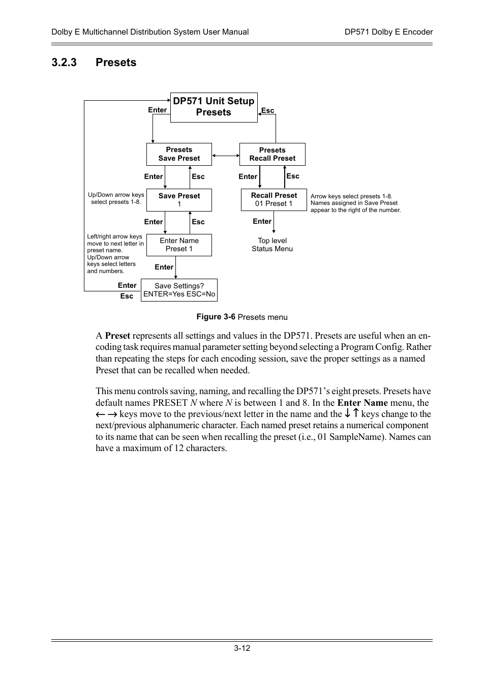 3 presets, E section 3.2.3 - presets | Dolby Laboratories DP572 User Manual | Page 44 / 62