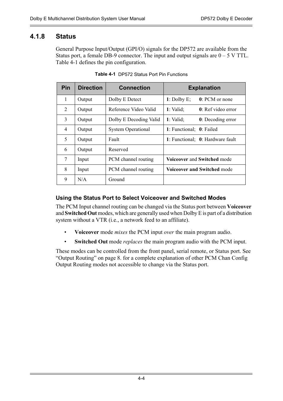 8 status | Dolby Laboratories DP572 User Manual | Page 52 / 62