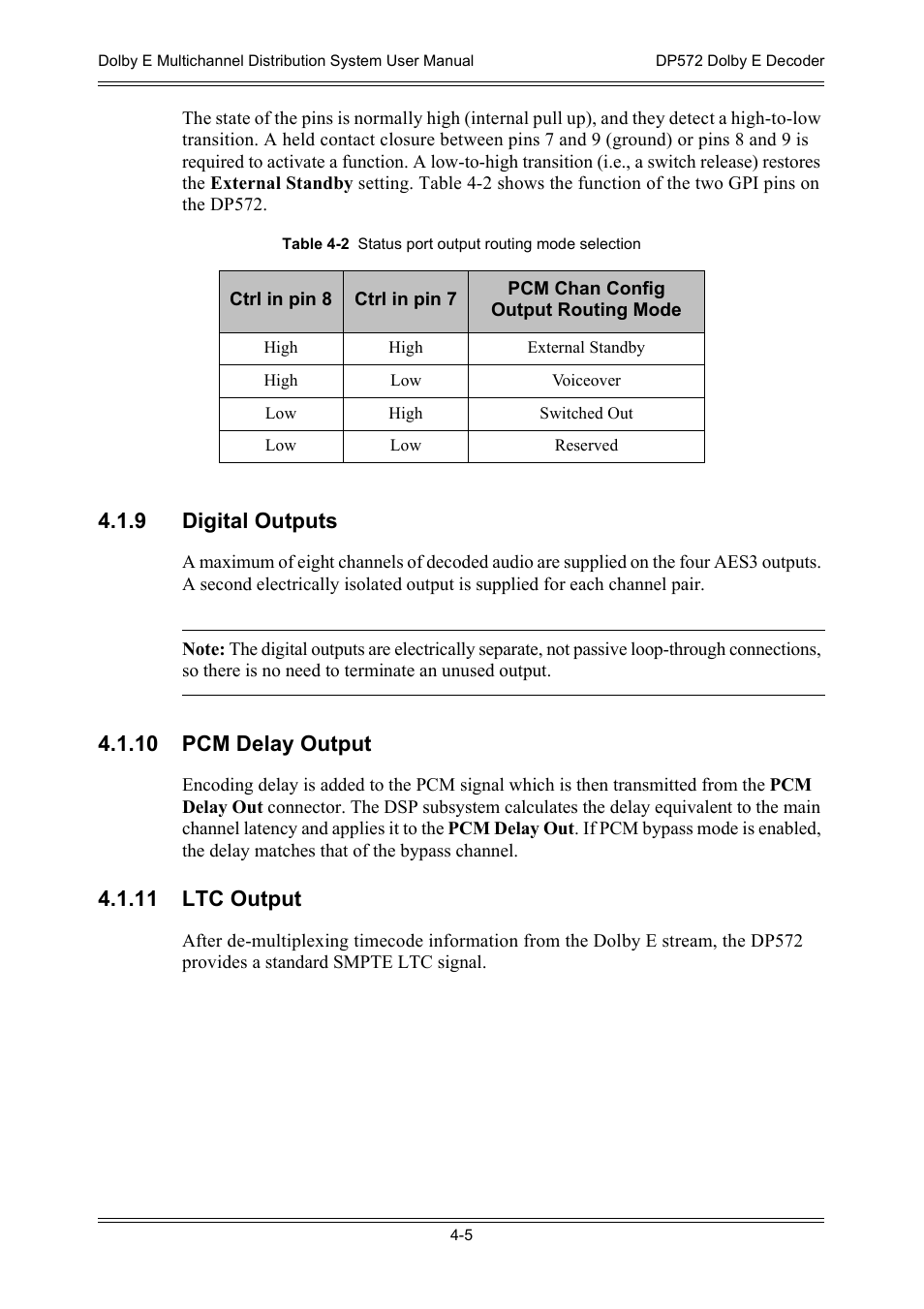 9 digital outputs, 10 pcm delay output, 11 ltc output | Dolby Laboratories DP572 User Manual | Page 53 / 62